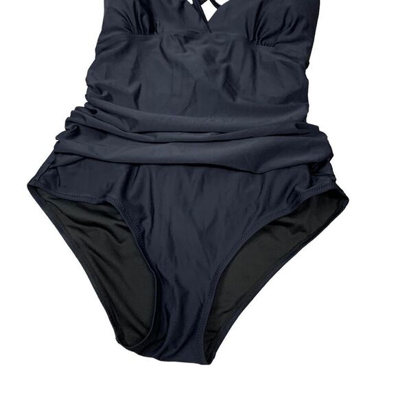 All Sure Women's size Large Black Halter Ruched waist One piece swimsuit - Picture 3 of 10